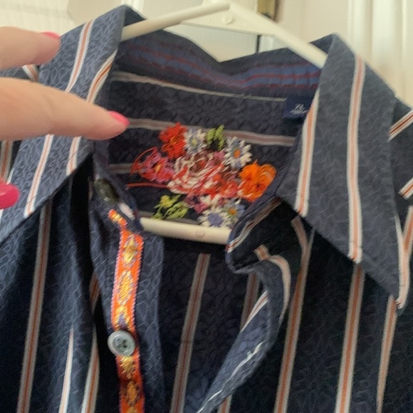 Robert Graham Luxury Casual Men's Shirt Stripe Embroidered XL - Picture 5 of 9